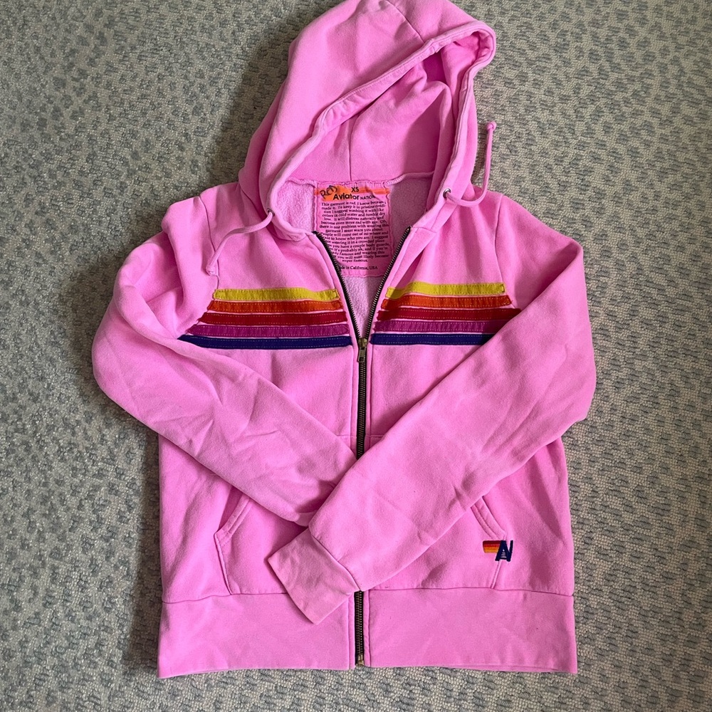 Aviator Nation kids 5 stripe hoodie neon pink